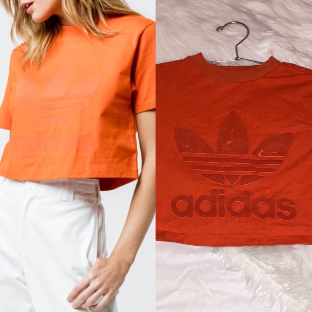 Adidas Originals Orange Cropped Trefoil Tee